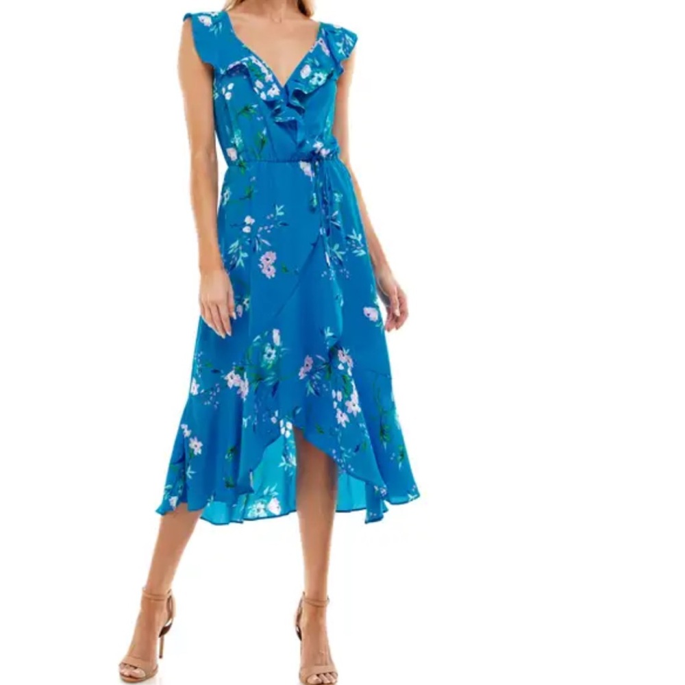 Socialite Ruffle Print Wrap Midi Dress